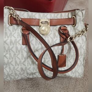 Michael Kors White and Tan Shoulder Bag